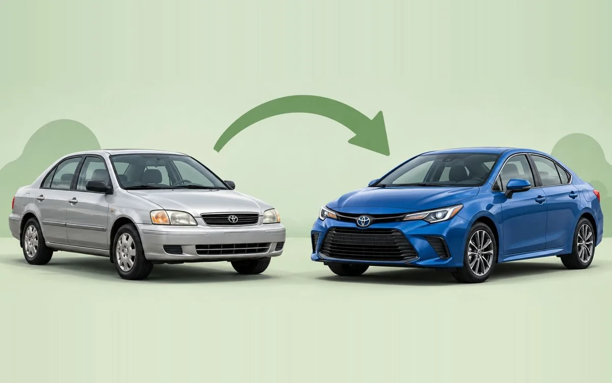 Illustration of an older car trading up to a newer one